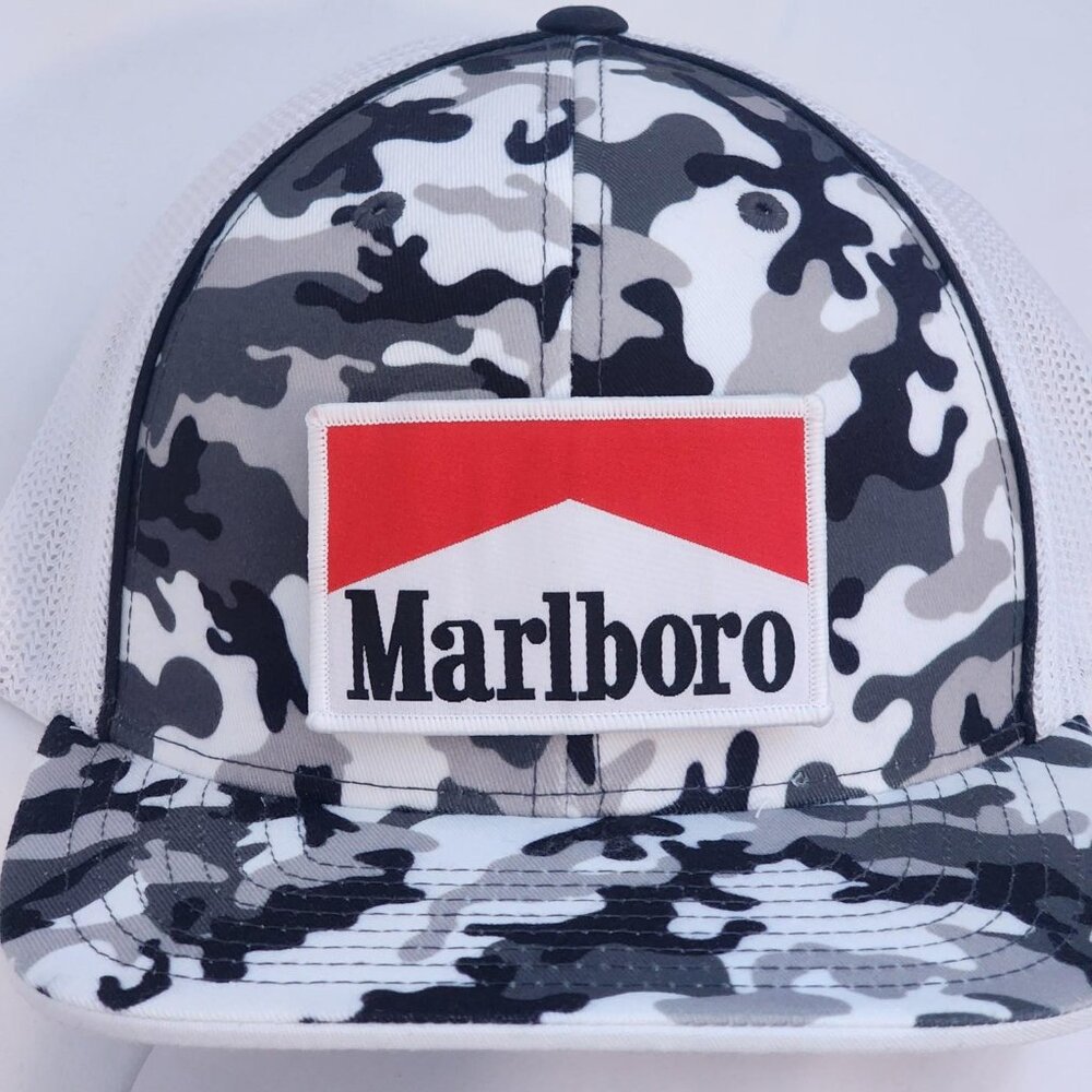 Marlboro Patched Pacific Headwear Snow Camo Flexfit Trucker Hat